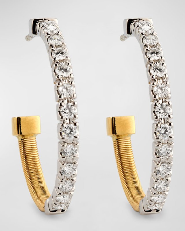 18K Yellow Gold Coil Hoop Earrings with Diamonds